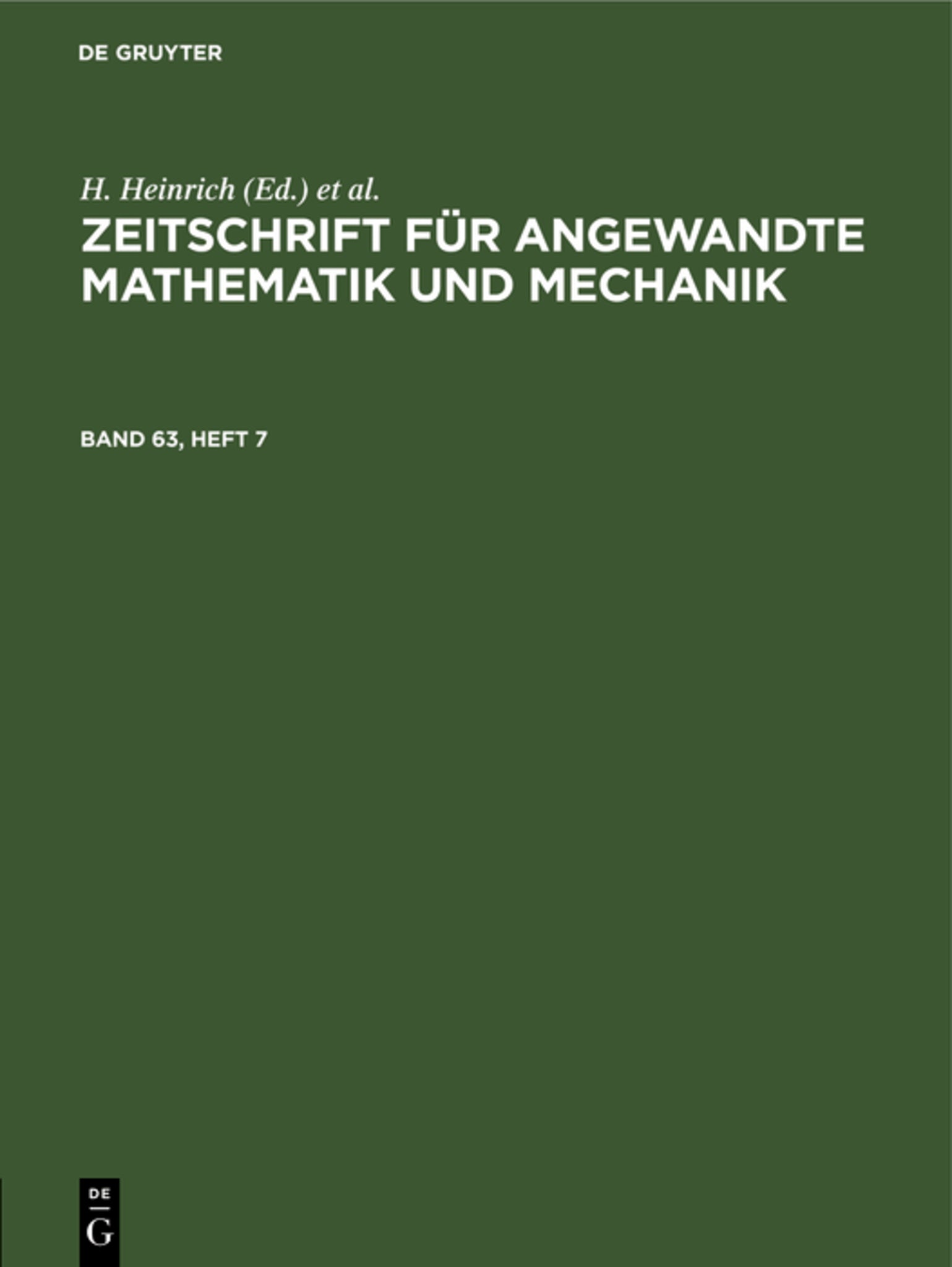 Zeitschrift für Angewandte Mathematik und Mechanik. Band 63, Heft 7